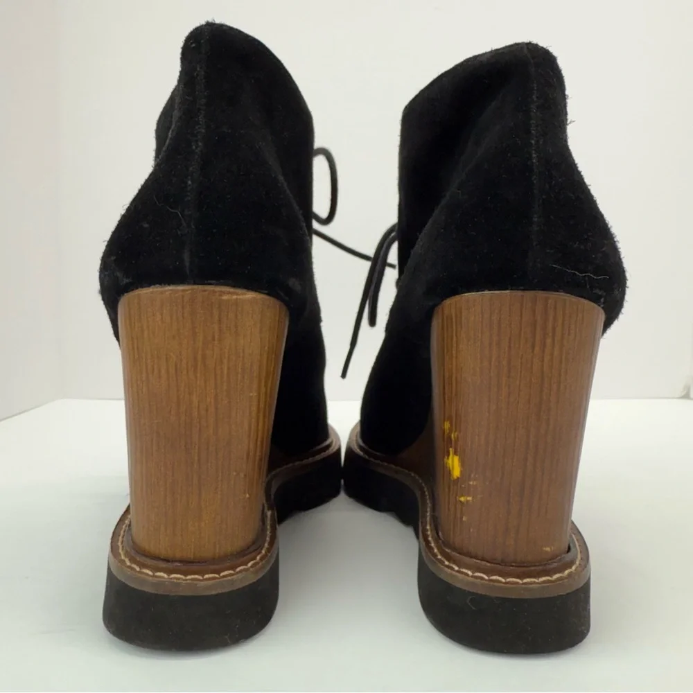 BCBGeneration size 9.5 Women’s Black Suede Leather Lace Up Wedge Booties